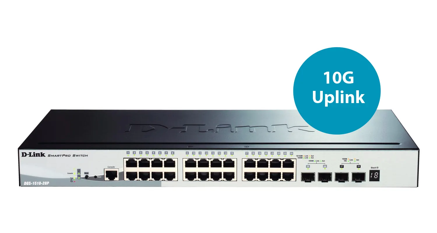 D-Link D-Link DGS-1510-28P Managed PoE Switch (24x GbE, 2x SFP+, 193W)