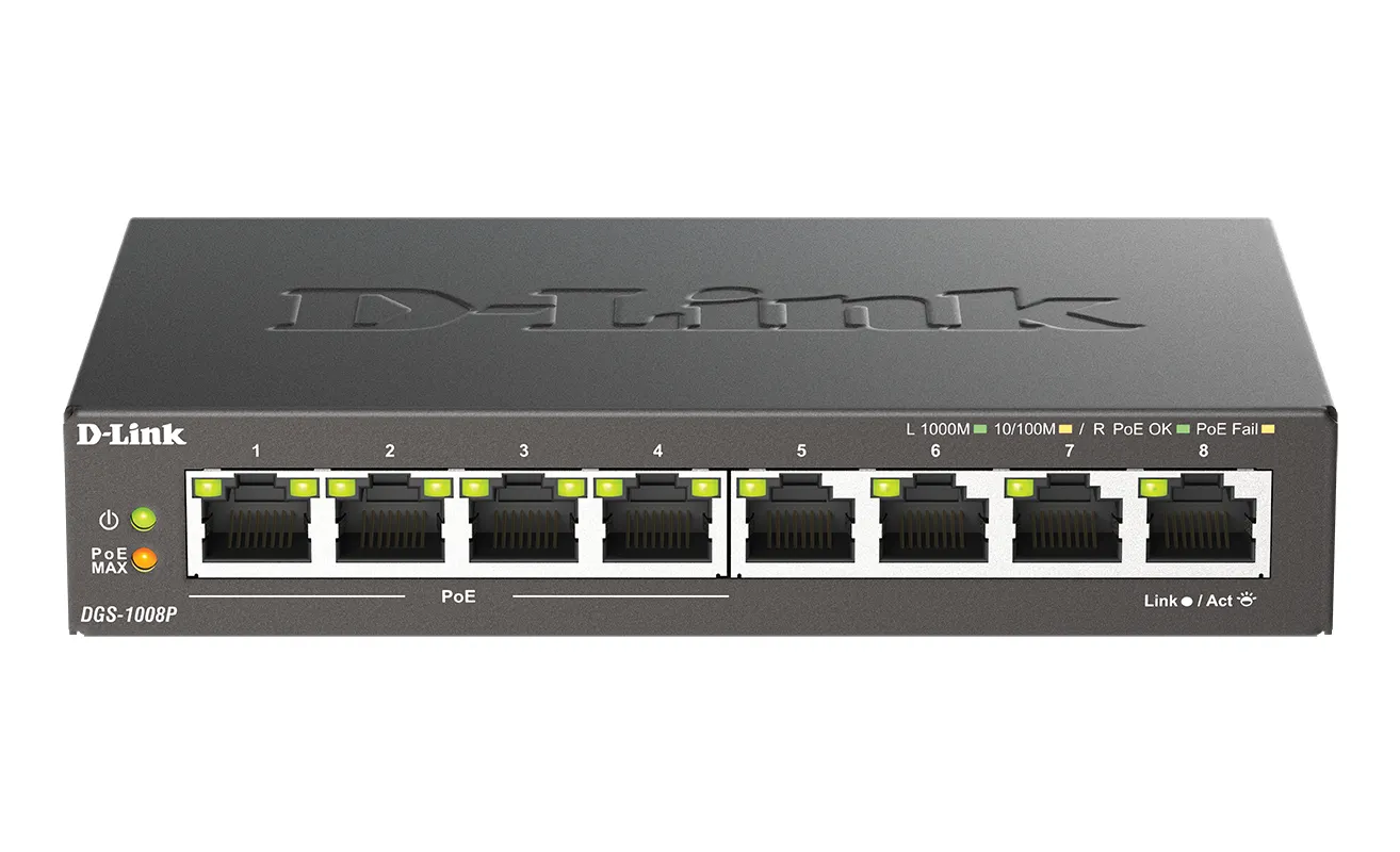 D-Link D-Link DGS-1008P 8-Poorts Gigabit PoE Switch (60W)