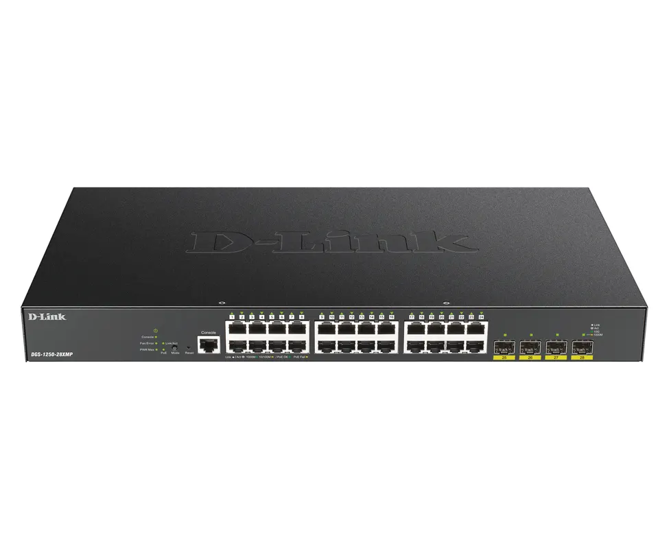 D-Link D-Link DGS-1250-28XMP Managed Switch - 24x PoE+ (370W) & 4x 10G SFP+