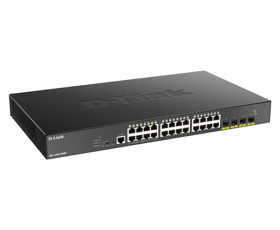D-Link D-Link DGS-1250-28XMP Managed Switch - 24x PoE+ (370W) & 4x 10G SFP+