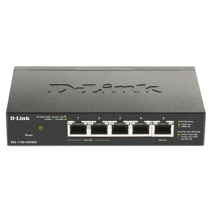 D-Link D-Link DGS-1100-05PDV2 5-Poorts Gigabit Smart Switch PoE-Powered