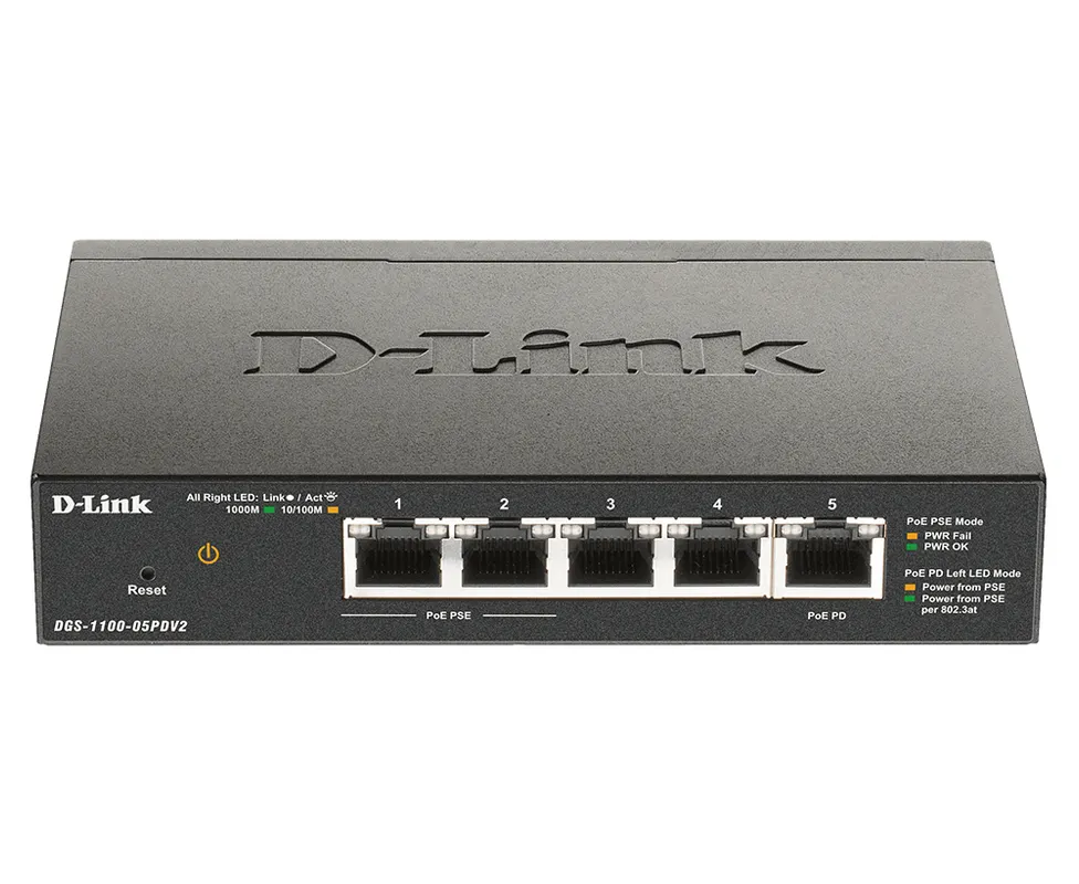 D-Link D-Link DGS-1100-05PDV2 5-Poorts Gigabit Smart Switch PoE-Powered