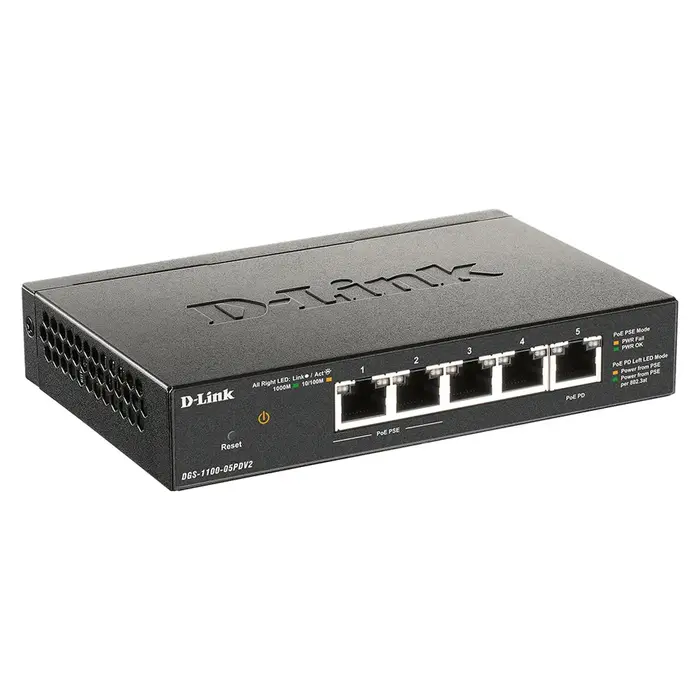 D-Link D-Link DGS-1100-05PDV2 5-Poorts Gigabit Smart Switch PoE-Powered