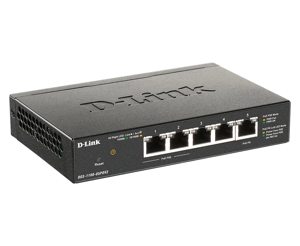 D-Link D-Link DGS-1100-05PDV2 5-Poorts Gigabit Smart Switch PoE-Powered