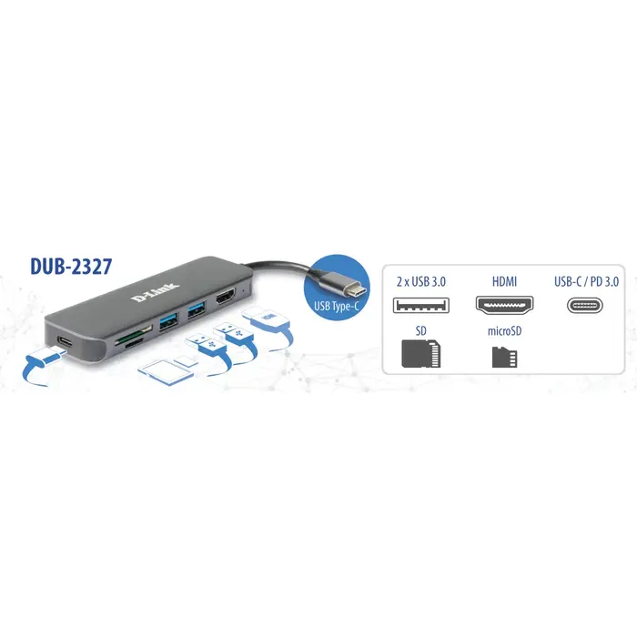 D-Link D-Link DUB-2327 6-in-1 USB-C Hub met 4K HDMI en 60W Power Delivery
