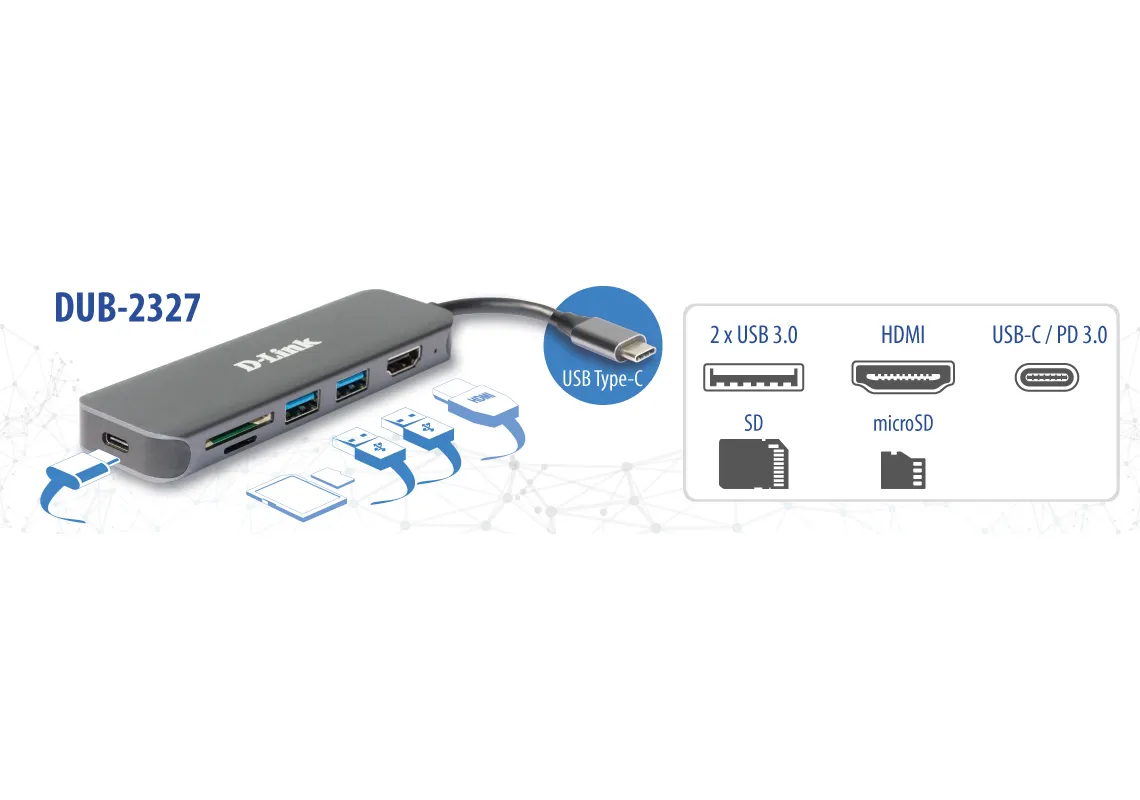 D-Link D-Link DUB-2327 6-in-1 USB-C Hub met 4K HDMI en 60W Power Delivery