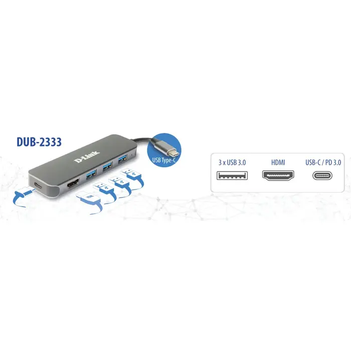 D-Link D-Link DUB-2333 5-in-1 USB-C Hub - 4K HDMI & 60W Power Delivery