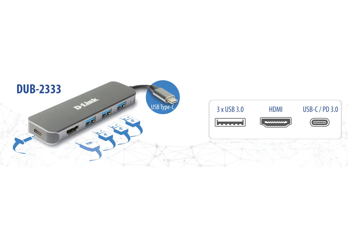 D-Link D-Link DUB-2333 5-in-1 USB-C Hub - 4K HDMI & 60W Power Delivery
