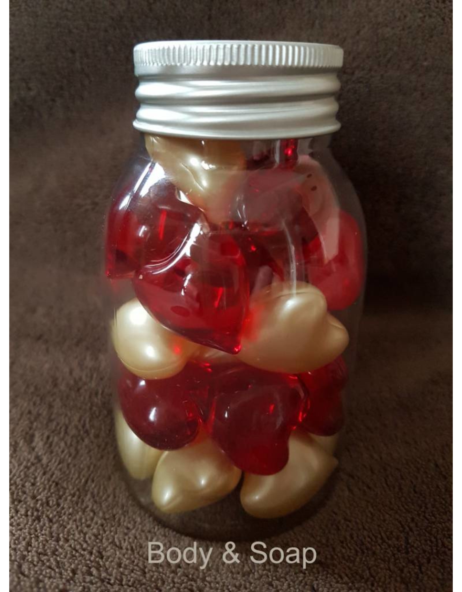 Fles met 28 badparel hartjes - Badplezier vol liefde