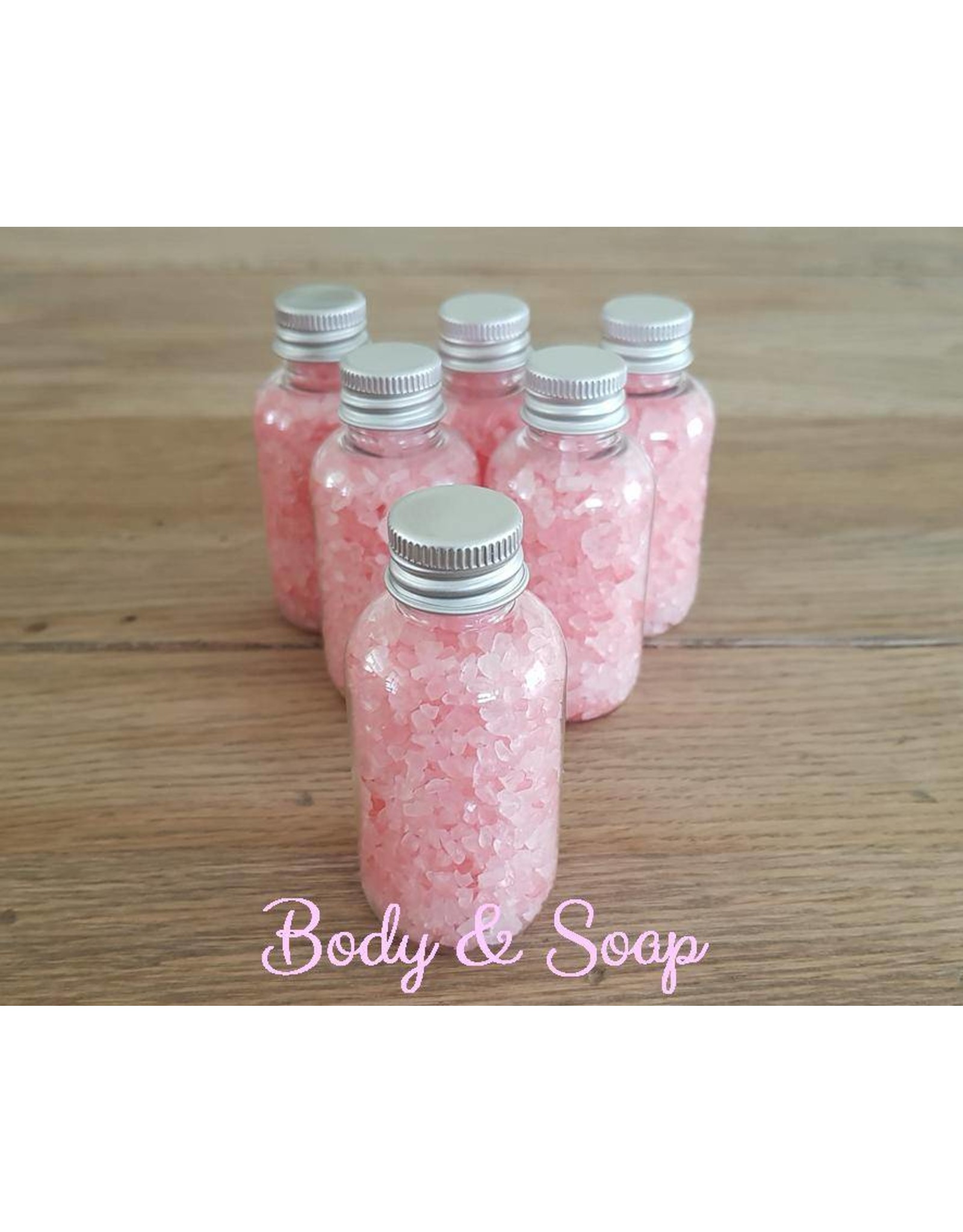 Flesje badzout 70g met bedrijfslogo - Body & Soap