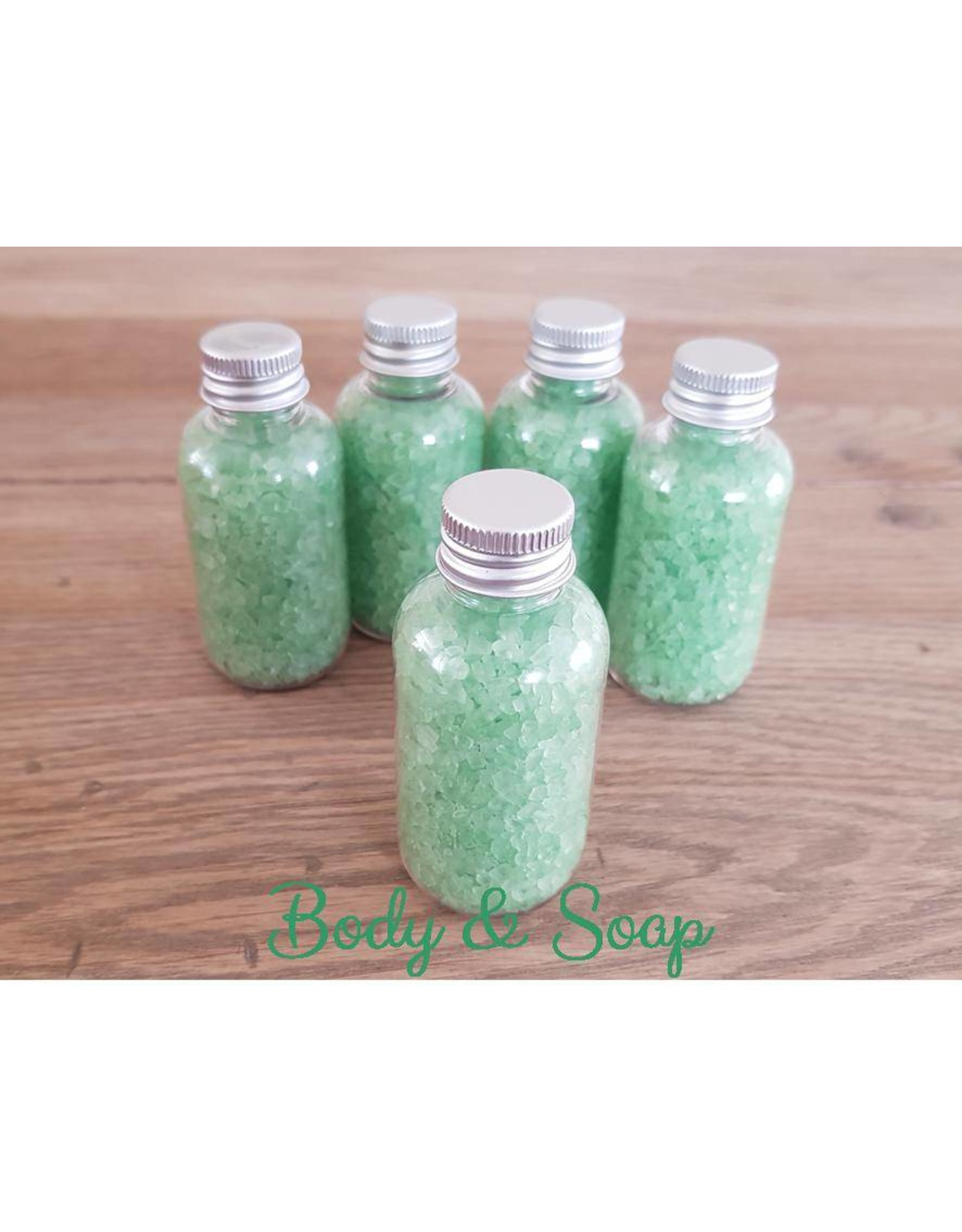 Flesje badzout 70g met bedrijfslogo - Body & Soap