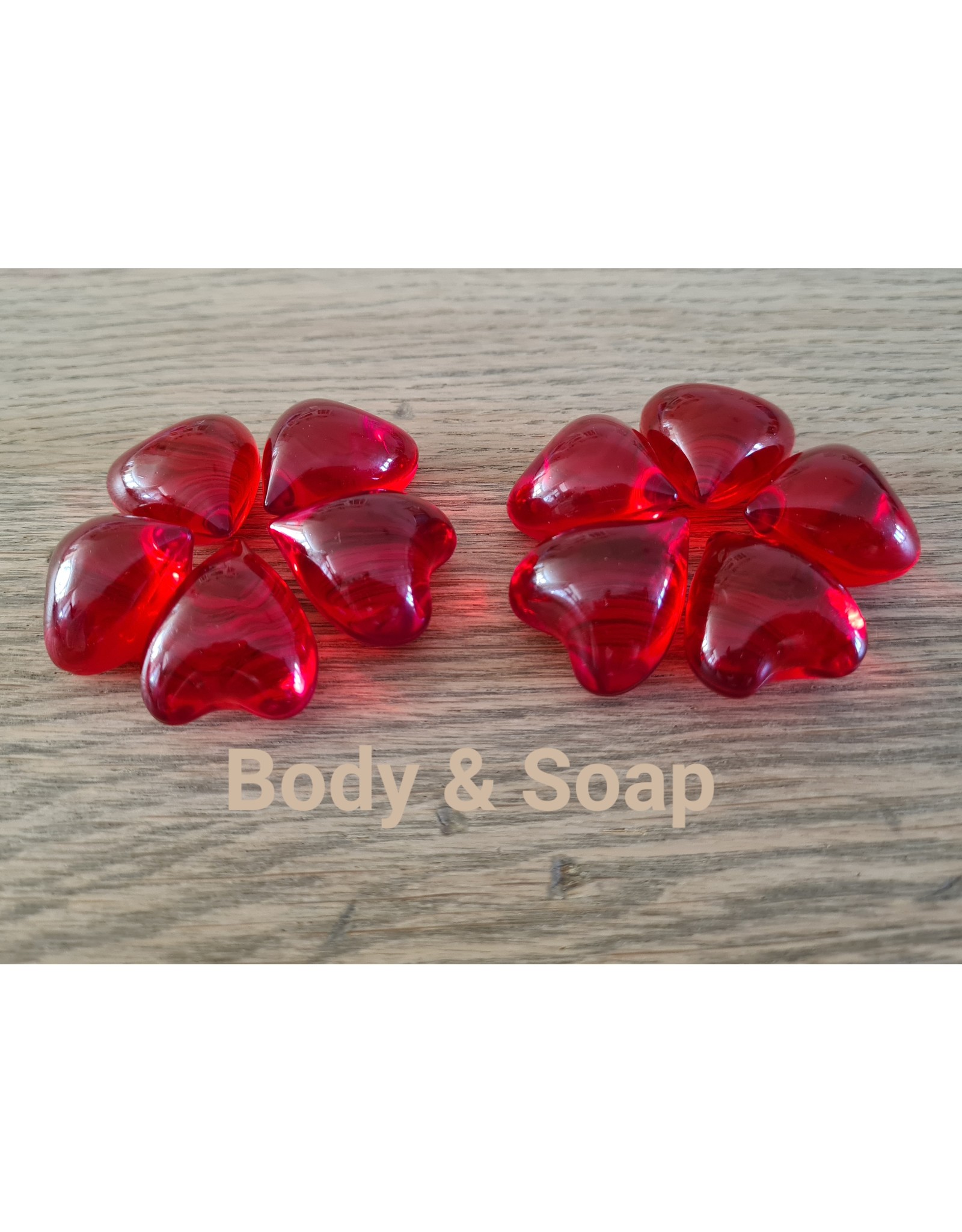 Badparel figuurtjes (hart-rood) transparant - Body & Soap