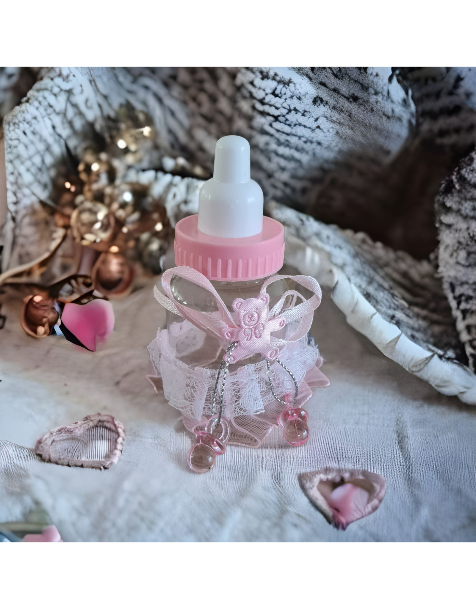 Babyflesjes met kant/strik (roze) - Body & Soap