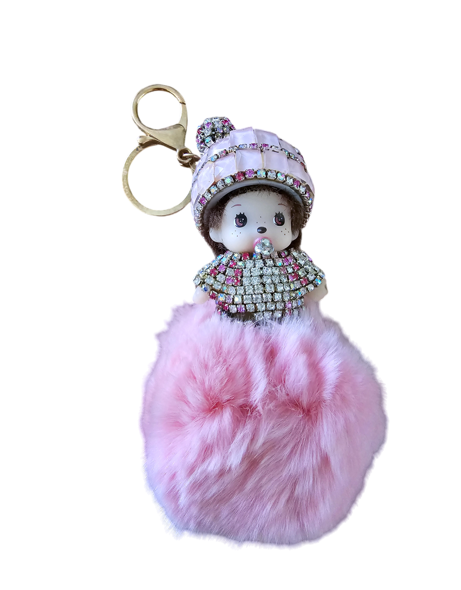 Sleutelhanger Baby PomPom Strassteentjes - zo schattig