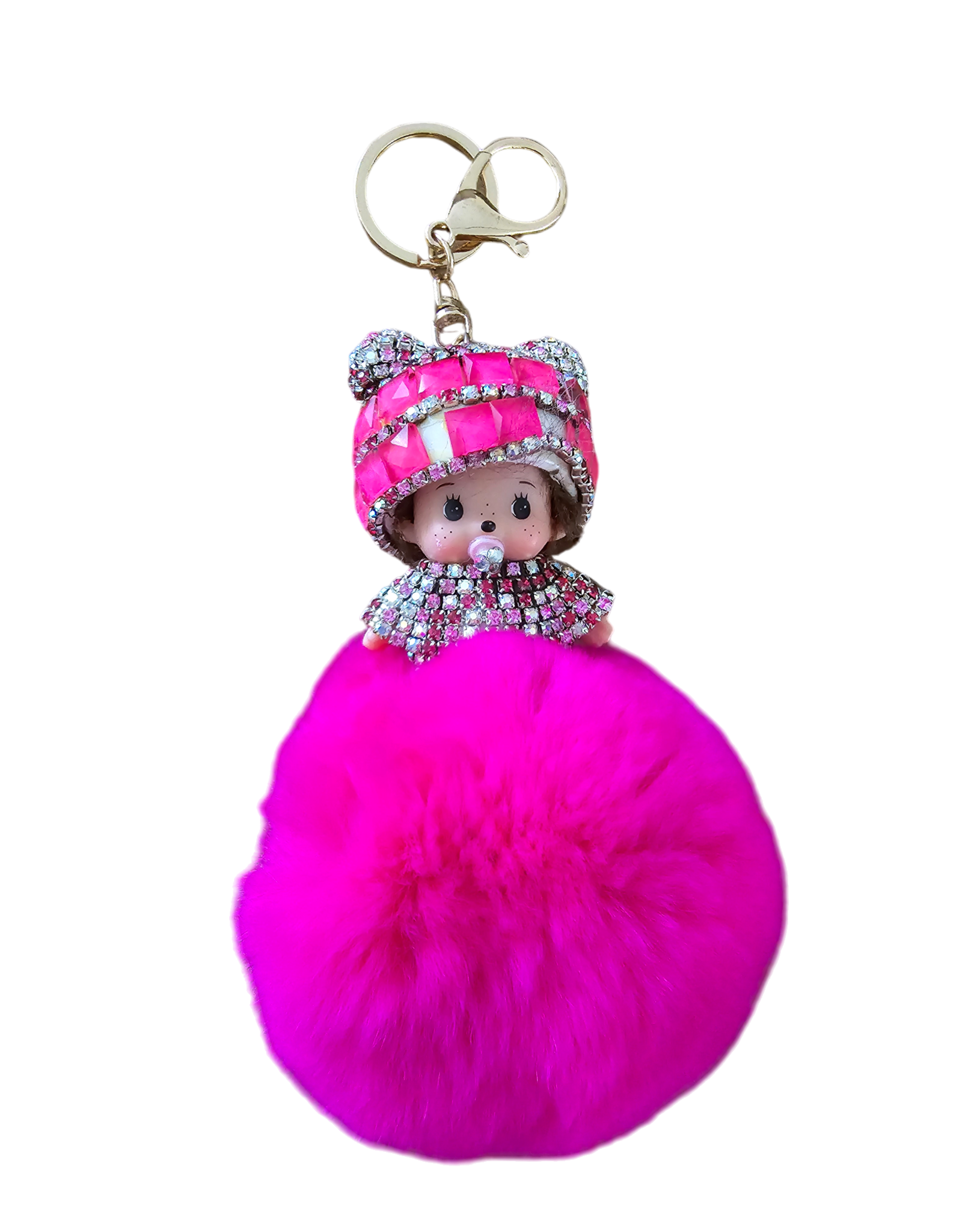 Sleutelhanger Baby PomPom Strassteentjes - zo schattig