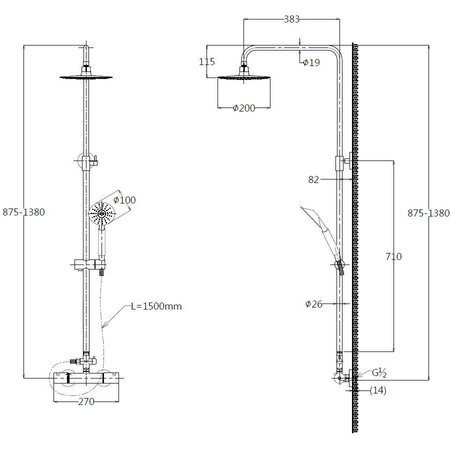 Best Design RVS-304 "Ore" Regendouche-opbouwset Thermostatisch "MUNCHEN"