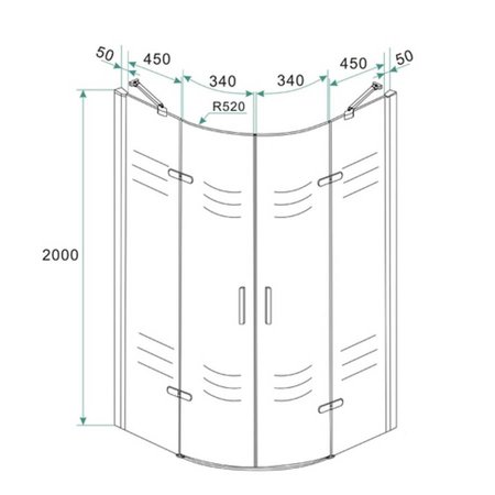 Samano Wiesbaden 1/4 ronde cabine 2 dr.deuren 1000x1000x2000 chr.8mm NANO