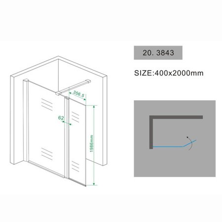 Samano Wiesbaden zijwand + scharnierprofiel 400x2000 10mm NANO glas