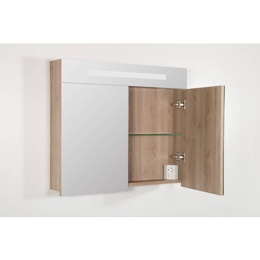 2.0 Spiegelkast | enkelzijdige spiegel | cm | legno calore | 2 deuren | LED verlichting | Sanitair Brabant
