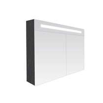Spiegelkast | dubbelzijdige spiegel | 100 cm | zwart | 2 deuren | LED verlichting