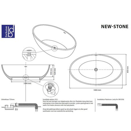 Best-Design Bad | New-Stone | vrijstaand bad | Zwart/Wit