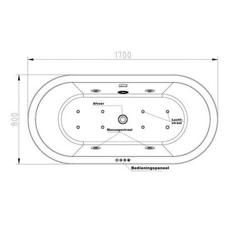 Wiesbaden Libero vrijstaande whirlpool ligbad 170x80 + waste wit