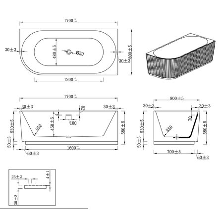 Wiesbaden Rivi hoekbad rechts 170 x 80 cm acryl glans wit met waste glans wit