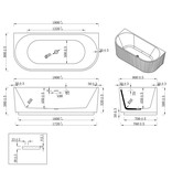 Wiesbaden Rivi half vrijstaand ligbad 180 x 80 cm acryl glans wit met waste glans wit