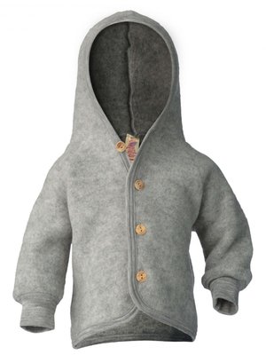 Engel Natur Hooded  jacket with wooden buttons - Light grey melange