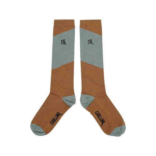 CarlijnQ Knee socks - diagonal brown/blue