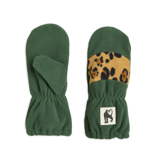 Mini rodini Fleece mittens stripe green leoprd Mini rodini Fleece mittens stripe green leoprd