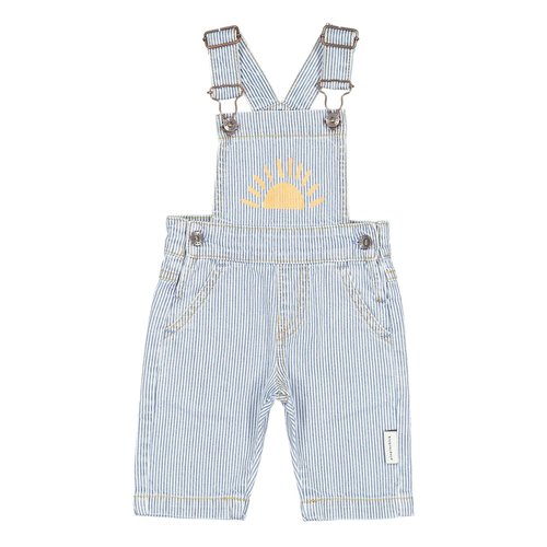 piupiuchick unisex dungarees | washed little stripes denim w/sun print piupiuchick unisex dungarees | washed little stripes denim w/sun print