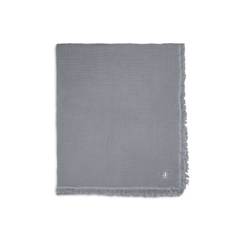 Jollein Muslin fringe deken 120x120cm storm grey Jollein Muslin fringe deken 120x120cm storm grey