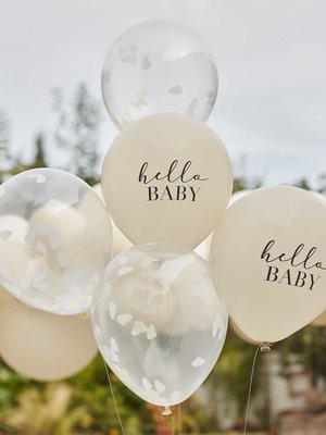 Ginger Ray Hello Baby Taupe and Cloud Confetti Baby Shower Balloons