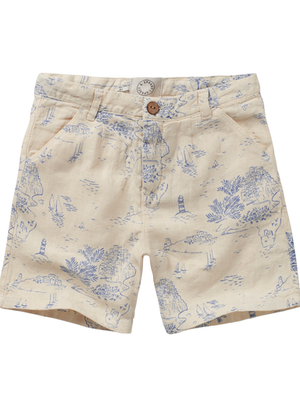 Sproet&Sprout Linen chino short cinque terre print - Off white