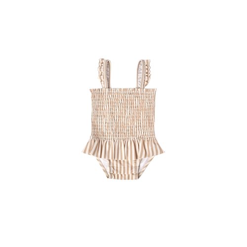 Quincy Mae Smocked one piece swimsuit | Latte stripe Quincy Mae Smocked one piece swimsuit | Latte stripe