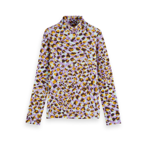 Scotch & Soda All-over printed high-neck fitted T-shirt - Floral leopard purple -173834 Scotch & Soda All-over printed high-neck fitted T-shirt - Floral leopard purple -173834