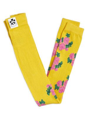 Mini Rodini Roses aop 1-pack leggings - Yellow