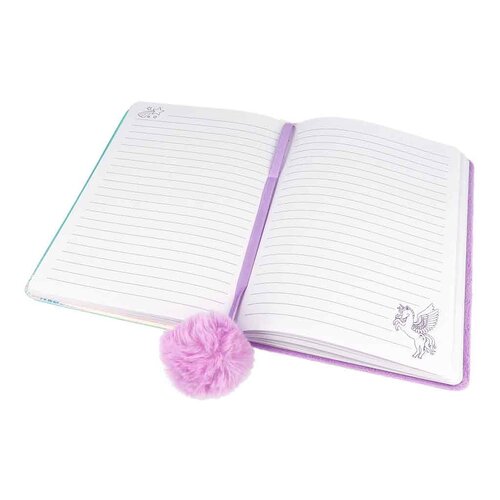 Glitter notebook met pompon lila