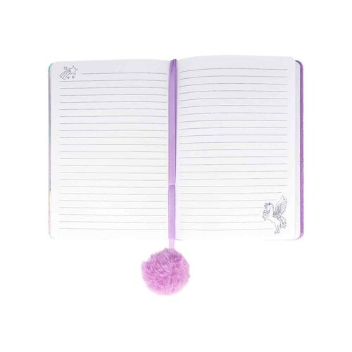 Glitter notebook met pompon lila