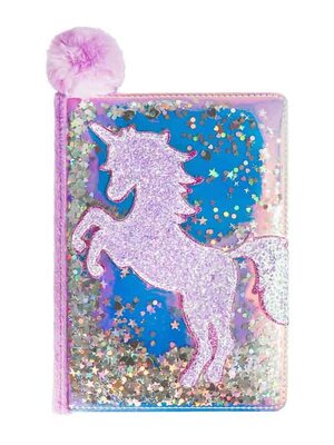 Glitter notebook met pompon lila