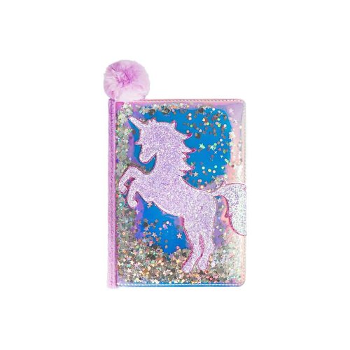 Glitter notebook met pompon lila