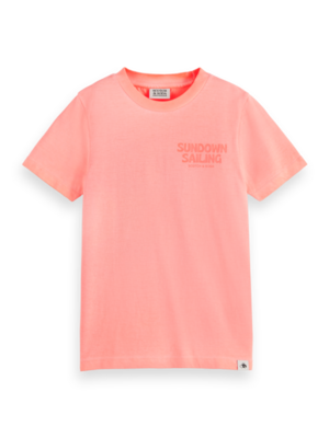 Scotch & Soda Garment-dyed artwork T-shirt - Neon Coral - 177568