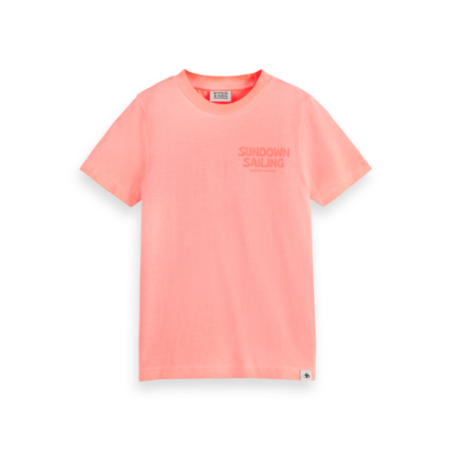 Scotch & Soda Garment-dyed artwork T-shirt - Neon Coral - 177568