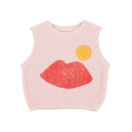 Piupiuchick Sleeveless top | light pink w/ lips print