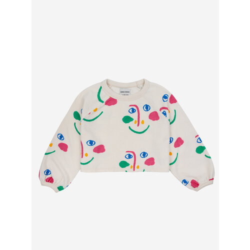 Bobo Choses Smiling Mask all over raglan sleeves cropped sweatshirt