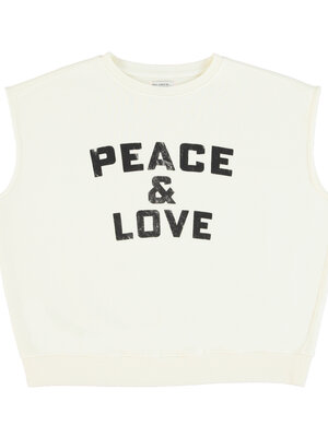 Sisters Department Sleeveless sweatshirt | white w/ "peace & love" print