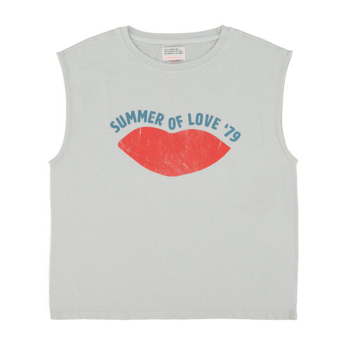 Sisters Department Sleeveless t-shirt w/ round neck | light grey w/ lips print