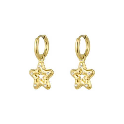 Earrings star with stones - gold