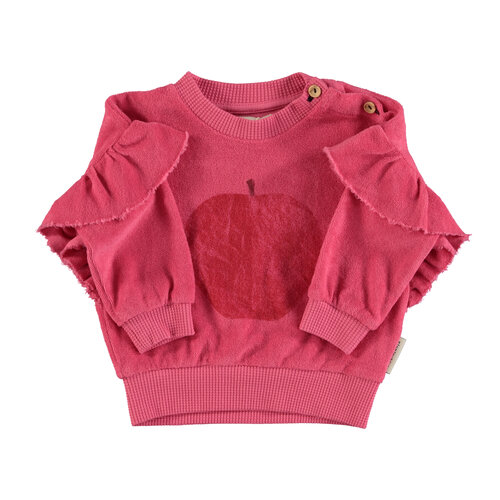 Piupiuchick Terry cotton sweatshirt | Strawberry pink w/ red apple print